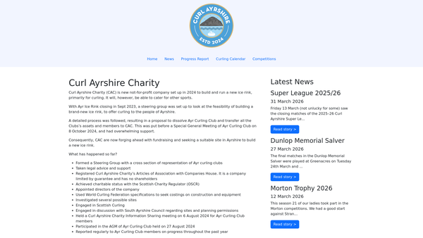 Screenshot of the Curl Ayrshire Charity website