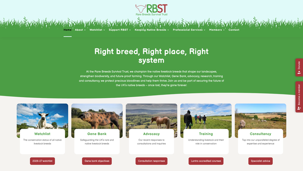 Screenshot of the Rare Breeds Survival Trust website
