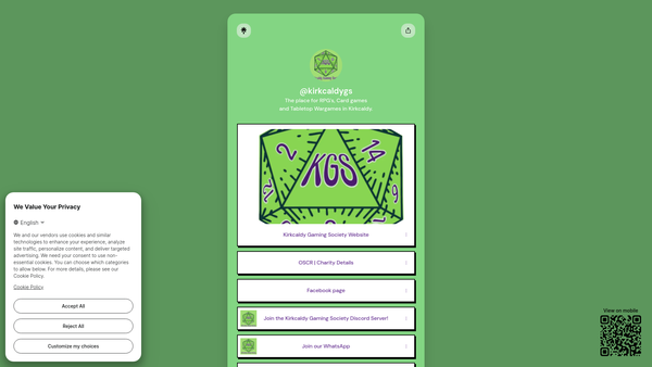 Screenshot of the Kirkcaldy Gaming Society “the Club” website