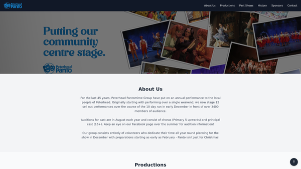 Screenshot of the Peterhead Pantomime Group website