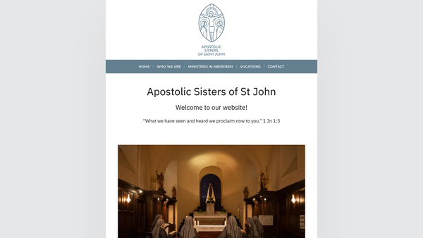 Screenshot of the Apostolic Sisters of St John - Priory of Aberdeen SCIO website