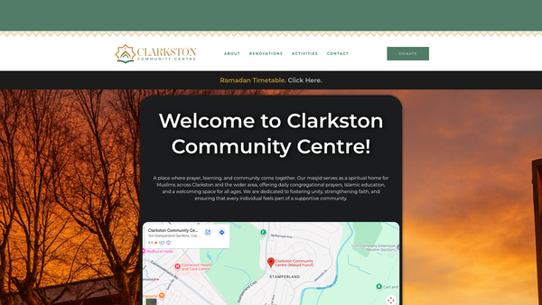 Screenshot of the Clarkston Community Centre website