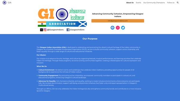 Screenshot of the Glasgow Indians Association website