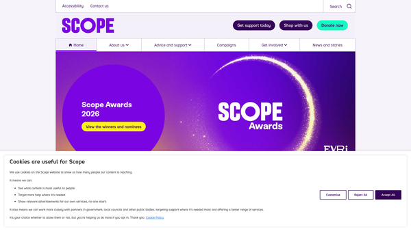 Screenshot of the Scope website