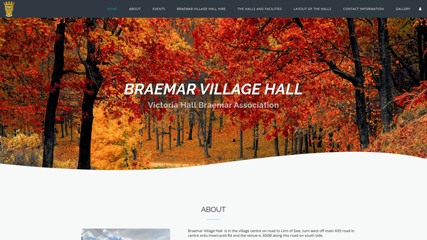 Screenshot of the Braemar Village Hall website