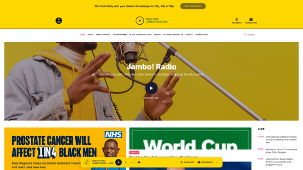 Screenshot of the Jambo! Radio [SCIO] website