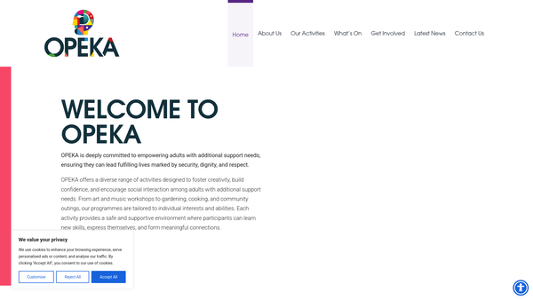 Screenshot of the Opeka website