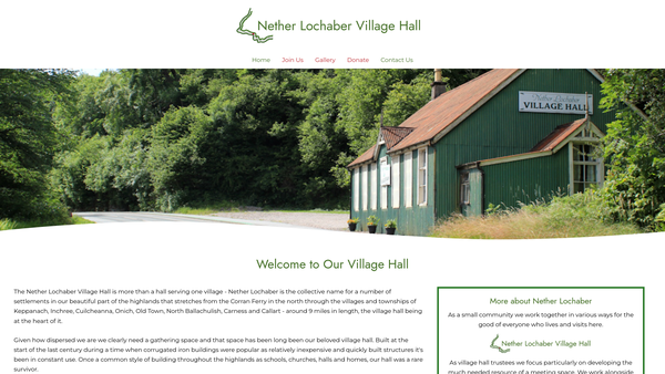 Screenshot of the Nether Lochaber Village Hall SCIO website