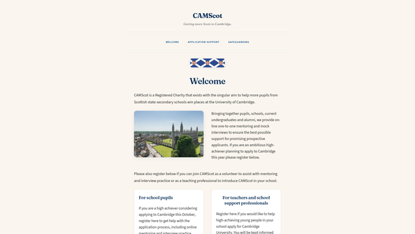 Screenshot of the CAMScot website