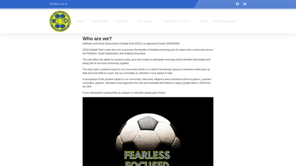Screenshot of the Kirkliston and South Queensferry Football Club website