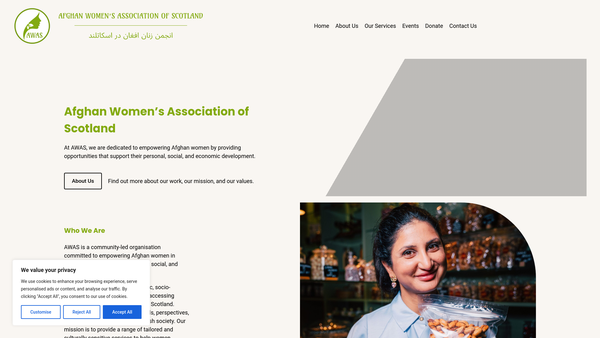 Screenshot of the Afghan Women's Association of Scotland website