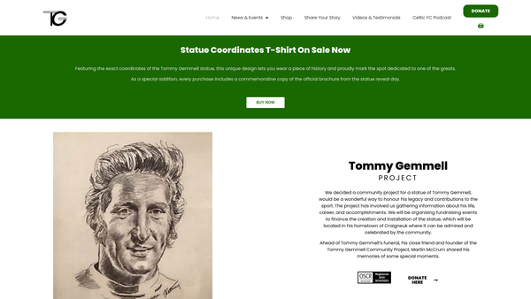 Screenshot of the Tommy Gemmell Community Project website