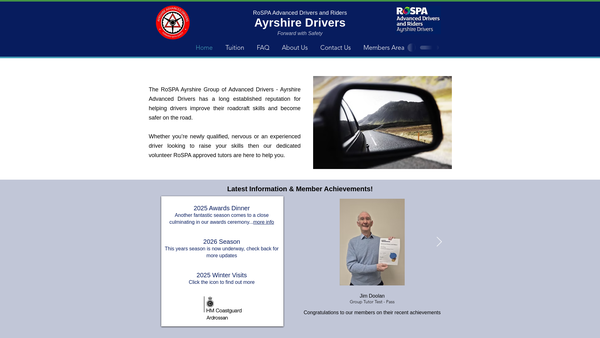 Screenshot of the RoSPA Advanced Drivers and Riders Ayrshire Drivers website