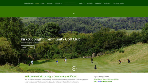Screenshot of the Kirkcudbright Community Golf Club website