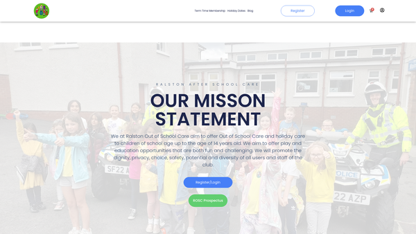 Screenshot of the Ralston Out of School Care website