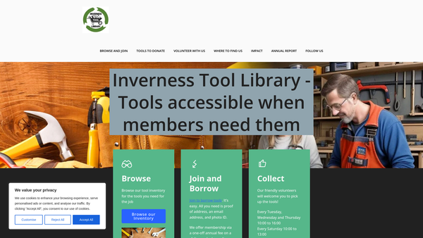 Screenshot of the Inverness Tool Library website