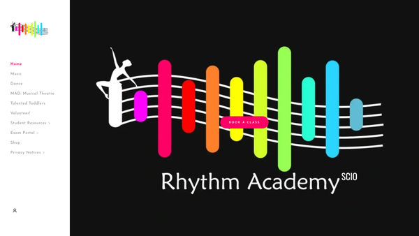 Screenshot of the Rhythm Academy SCIO website