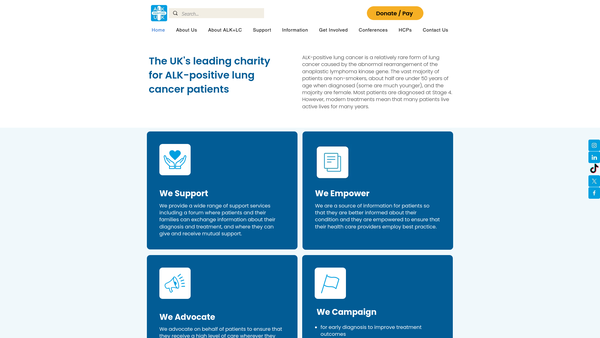 Screenshot of the ALK Positive Lung Cancer (UK) website