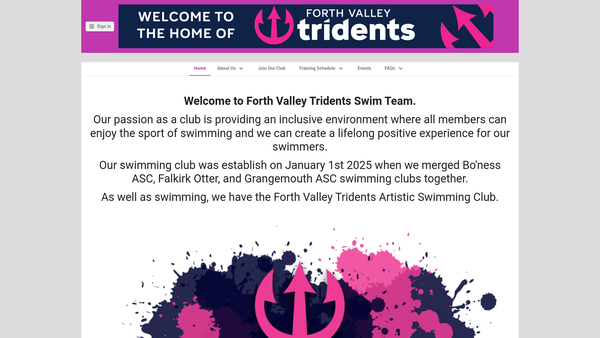 Screenshot of the Forth Valley Tridents website