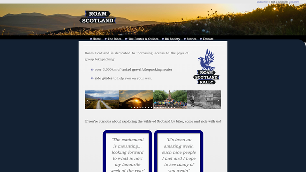 Screenshot of the Roam Scotland Bikepacking Society Limited website