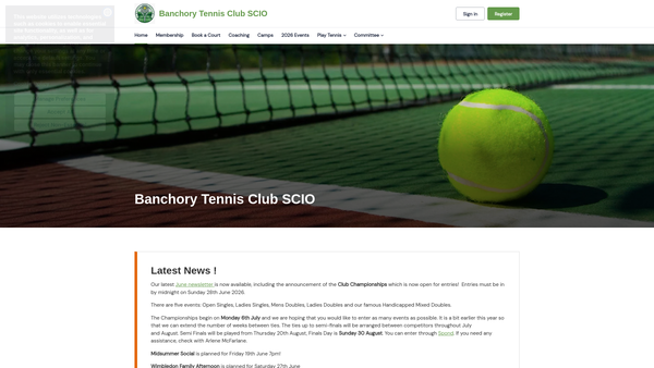 Screenshot of the Banchory Tennis Club SCIO website
