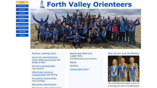Screenshot of the Forth Valley Orienteers website