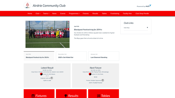 Screenshot of the Airdrie Community Club website