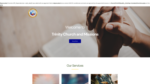 Screenshot of the Trinity Church and Missions (SCIO) website