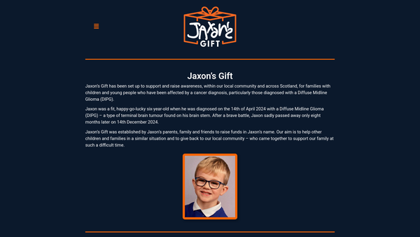 Screenshot of the Jaxon's Gift (SCIO) website