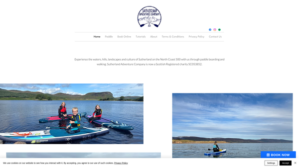 Screenshot of the Sutherland Adventure Company website