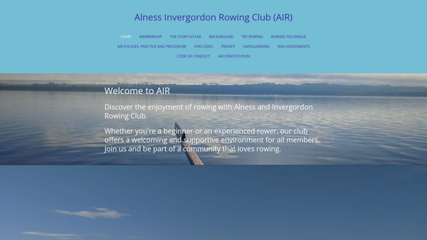 Screenshot of the Alness Invergordon Rowing Club website