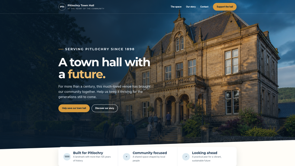 Screenshot of the Pitlochry Town Hall website