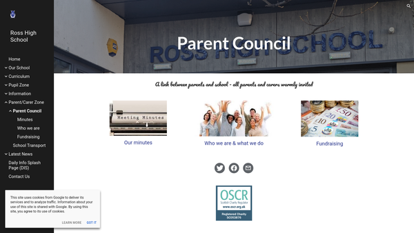 Screenshot of the Ross High School Parent Council website