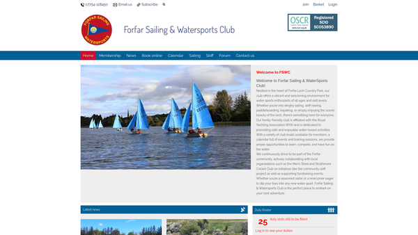 Screenshot of the Forfar Sailing & Watersports Club website