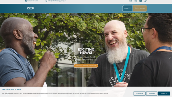 Screenshot of the Westminster Theological Centre website