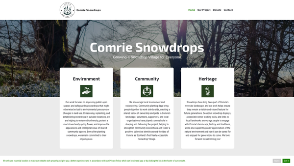 Screenshot of the Comrie Snowdrops SCIO website