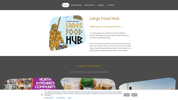 Screenshot of the Largs Food Hub website