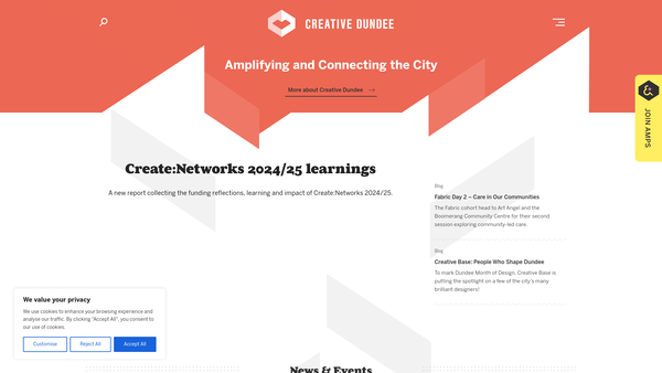 Screenshot of the Creative Dundee website