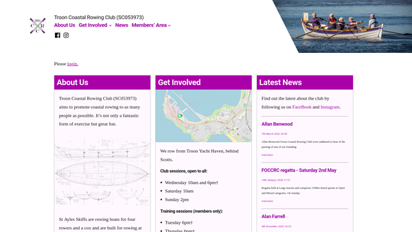 Screenshot of the Troon Coastal Rowing Club website