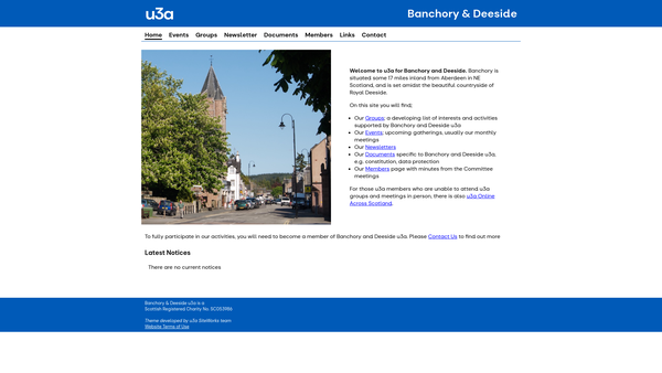 Screenshot of the Banchory and Deeside u3a website
