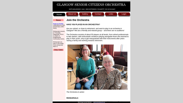 Screenshot of the Glasgow Senior Citizens Orchestra website