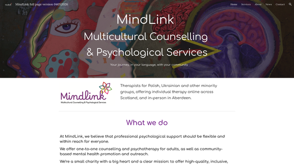 Screenshot of the MindLink Multicultural Counselling & Psychological Services website