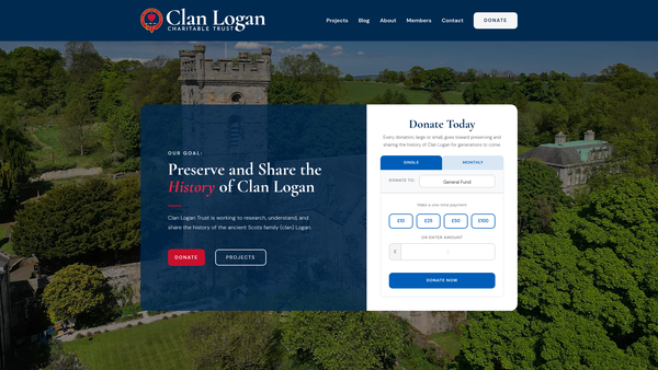 Screenshot of the Clan Logan Charitable Trust website