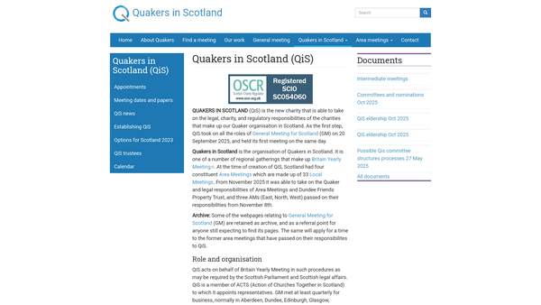 Screenshot of the Quakers in Scotland website
