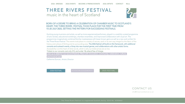 Screenshot of the Three Rivers Festival website