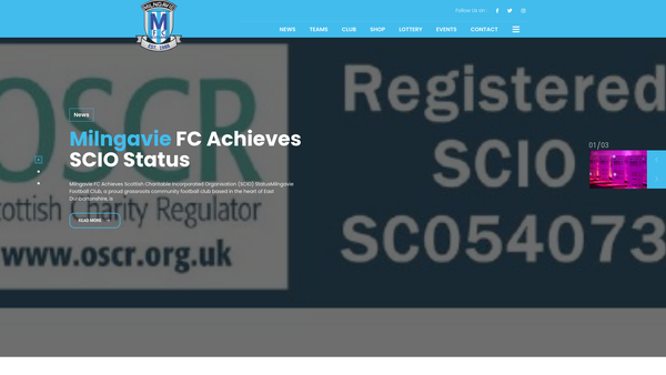 Screenshot of the Milngavie Football Club website