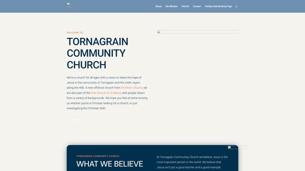 Screenshot of the Tornagrain Community Church website