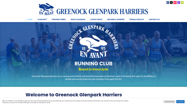 Screenshot of the Greenock Glenpark Harriers website