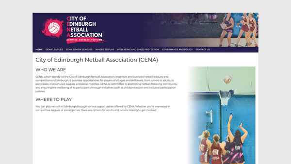 Screenshot of the City of Edinburgh Netball Association website