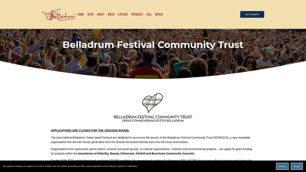 Screenshot of the Belladrum Festival Community Trust website